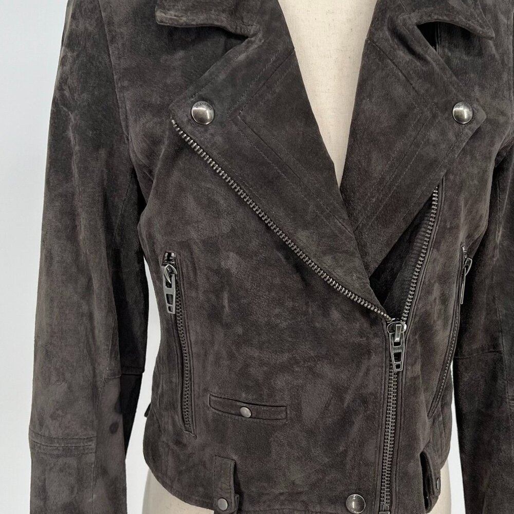 Blank NYC Womens Suede Cropped Moto Jacket Size S Dark Grey Biker No Belt FLAWS - Picture 6 of 14